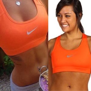 Nike Pro Orange Sports Bra Blue Swoosh